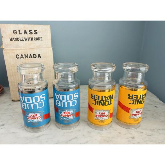 New Canada Dry Club Soda Tonic Water 7” Glass Tumblers Vintage NIB New Old Stock - Picture 5 of 14